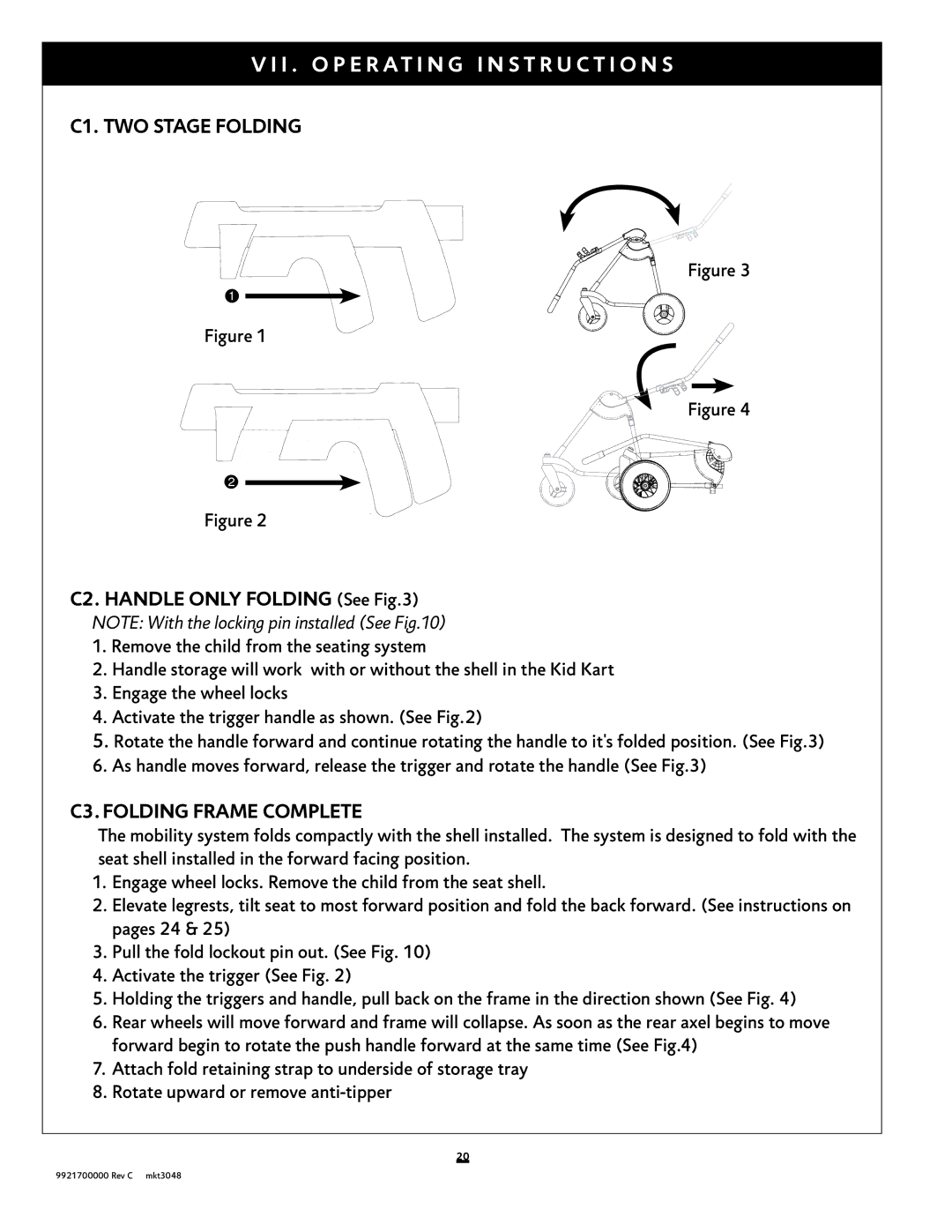 Sunrise Medical Xpress instruction manual C1. TWO Stage Folding, C2. Handle only folding See, C3. Folding Frame complete 