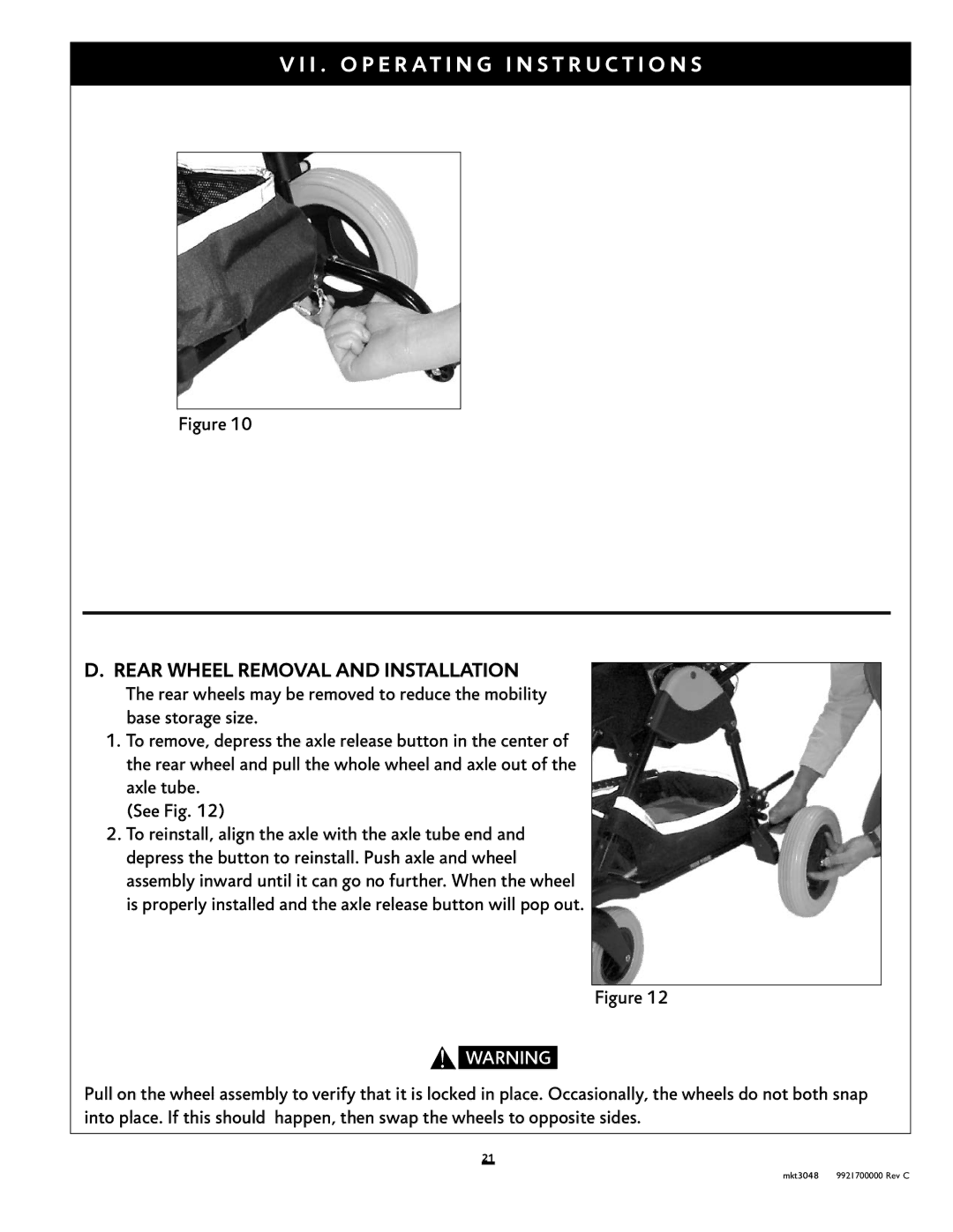 Sunrise Medical Xpress instruction manual Rear Wheel Removal and Installation 