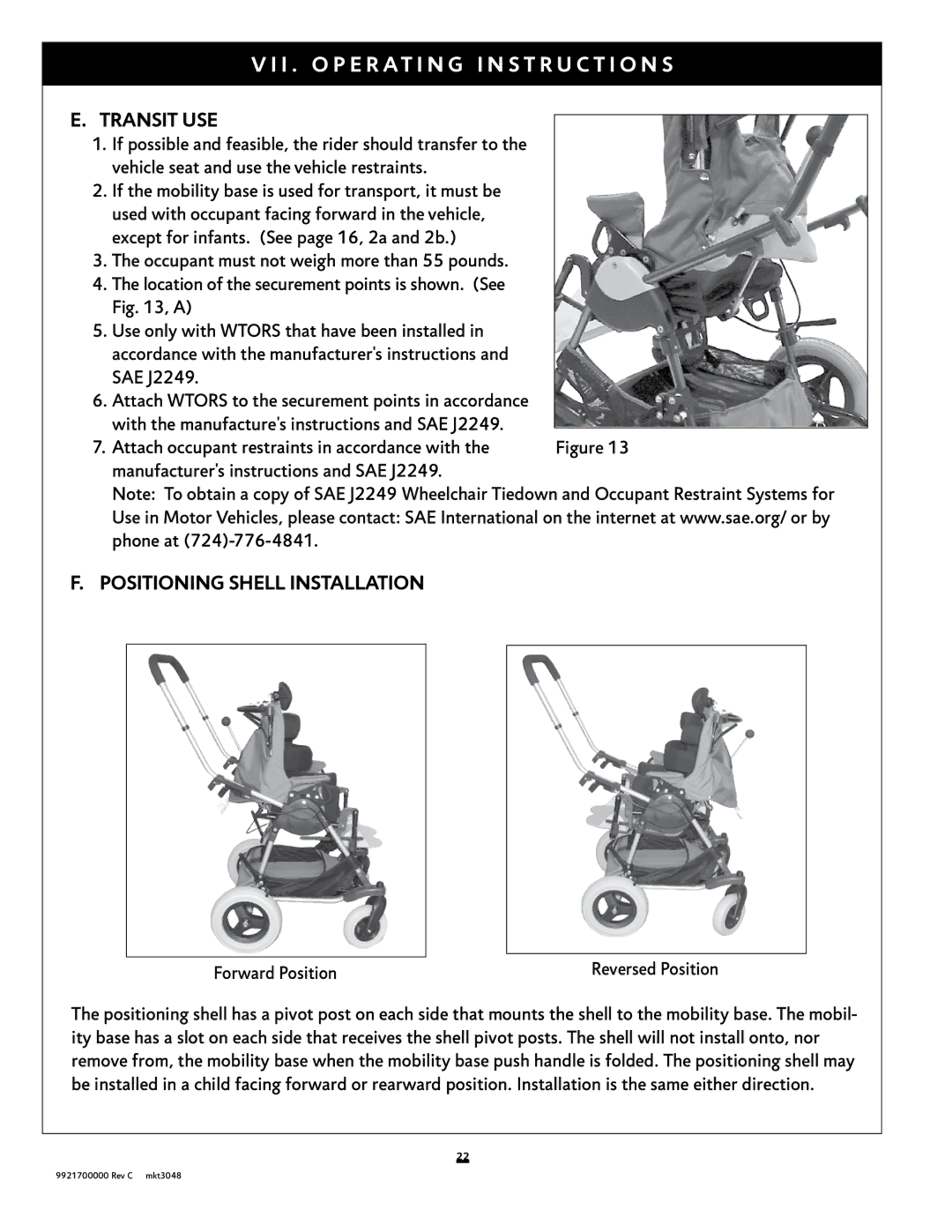 Sunrise Medical Xpress instruction manual Positioning Shell Installation, Forward Position Reversed Position 