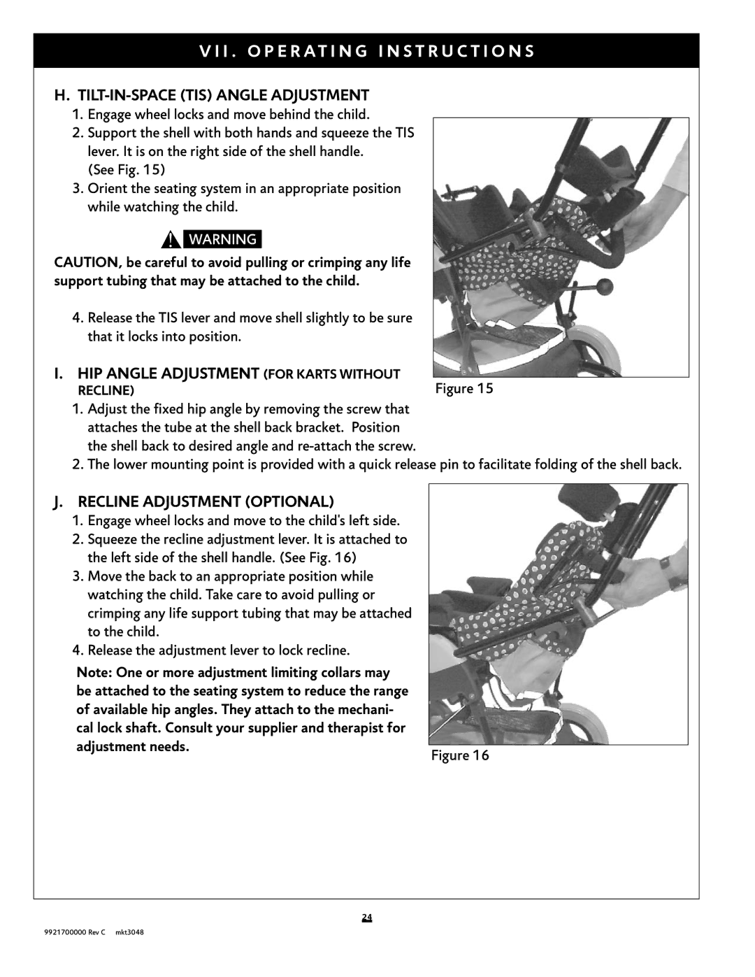 Sunrise Medical Xpress instruction manual TILT-IN-SPACE TIS Angle Adjustment, HIP Angle Adjustment for Karts without 