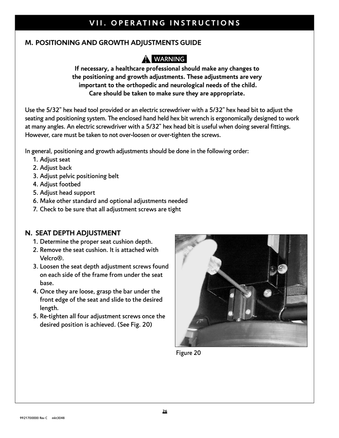 Sunrise Medical Xpress instruction manual Positioning and Growth Adjustments Guide, Seat Depth Adjustment 