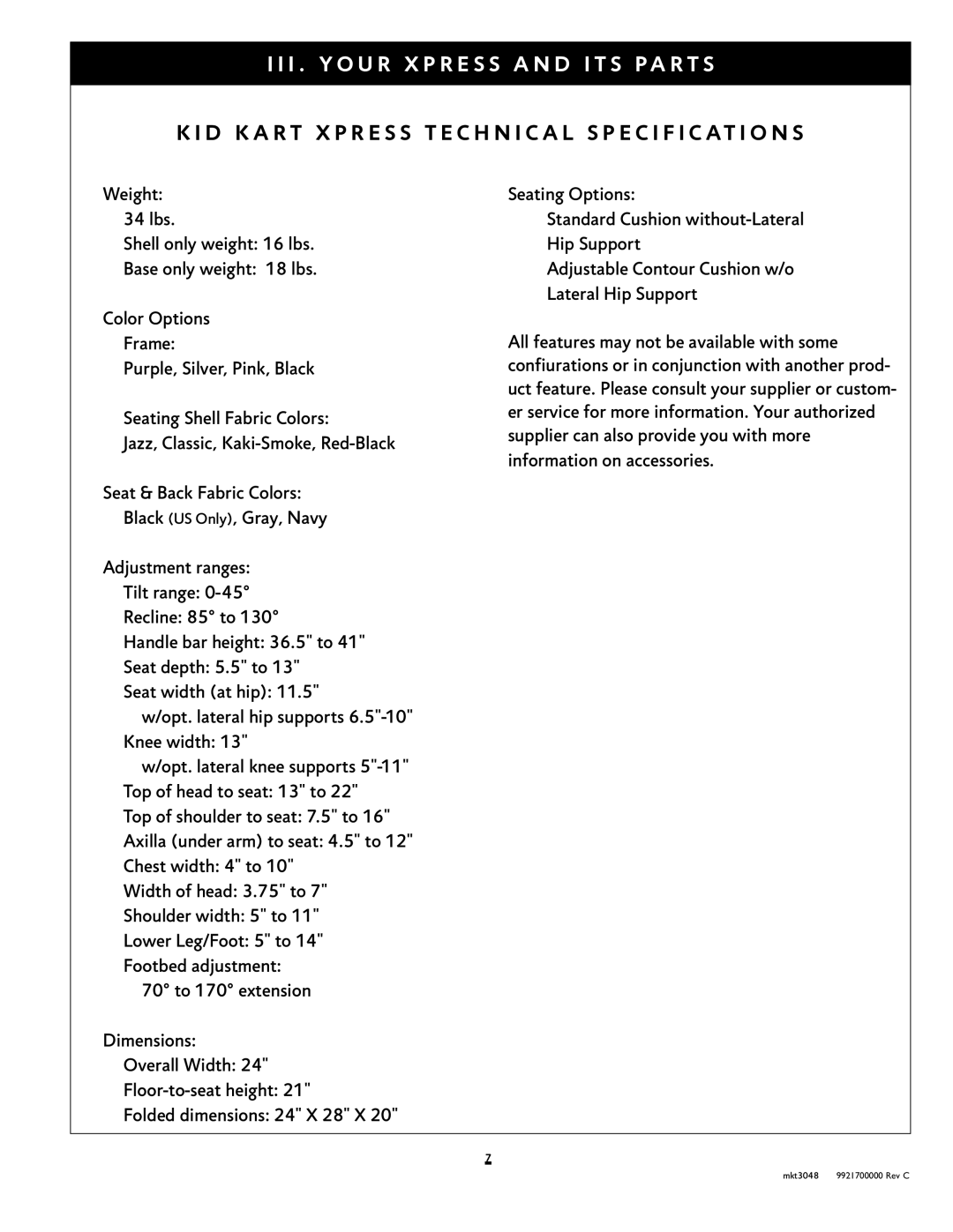 Sunrise Medical Xpress instruction manual I . Y o u r X p r e s s a n d i t s p a r t s 