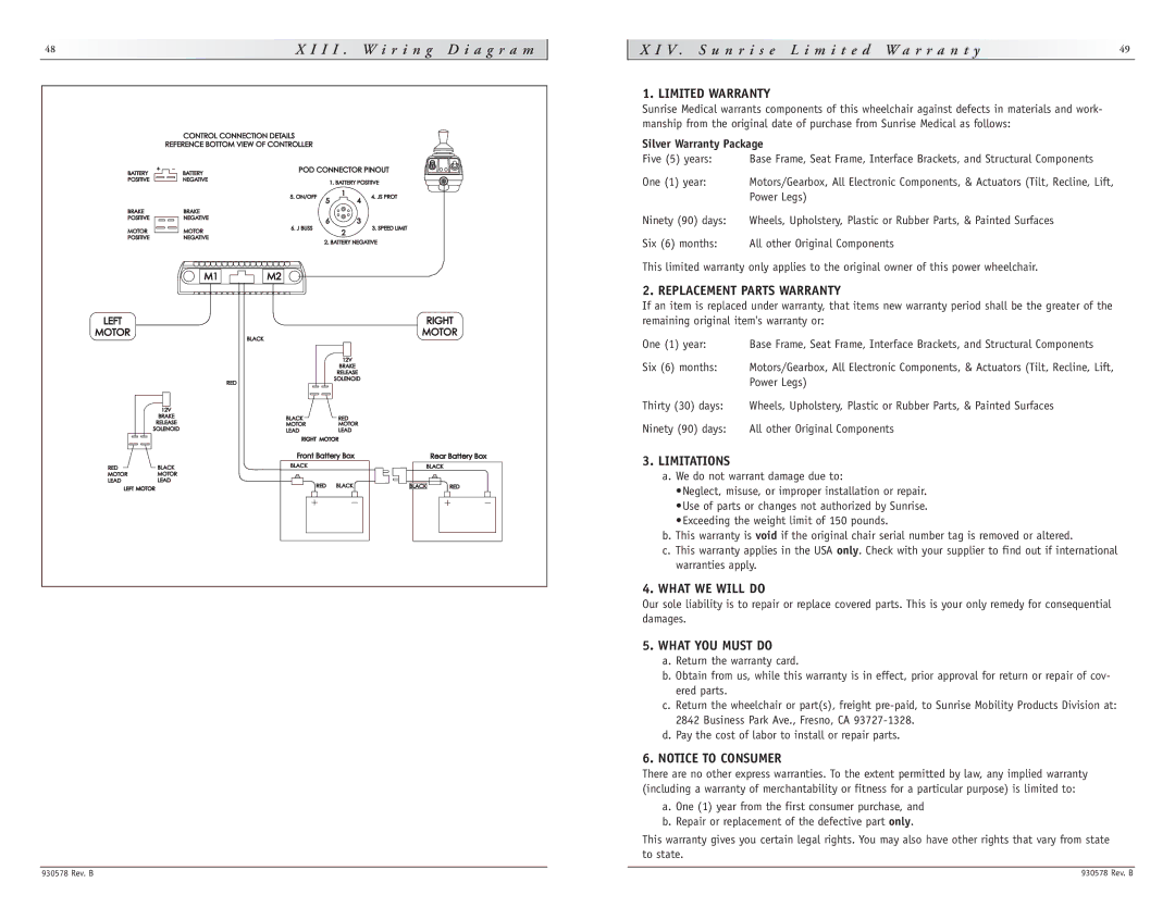 Sunrise Medical Z-500 instruction manual I I . W i r i n g D i a g r a m 