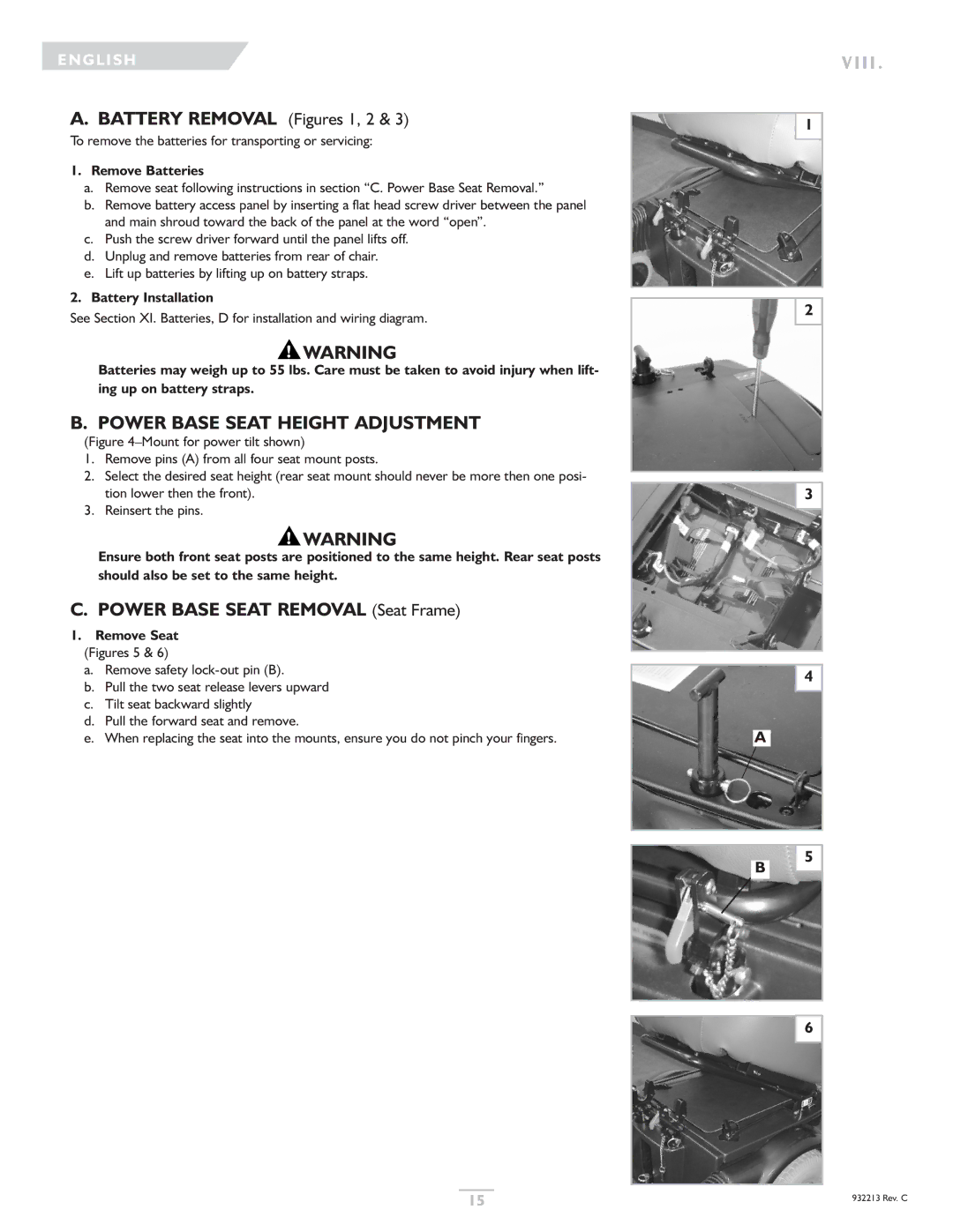 Sunrise Medical Z-Bop Battery Removal Figures 1, 2, Power Base Seat Height Adjustment, Power Base Seat Removal Seat Frame 