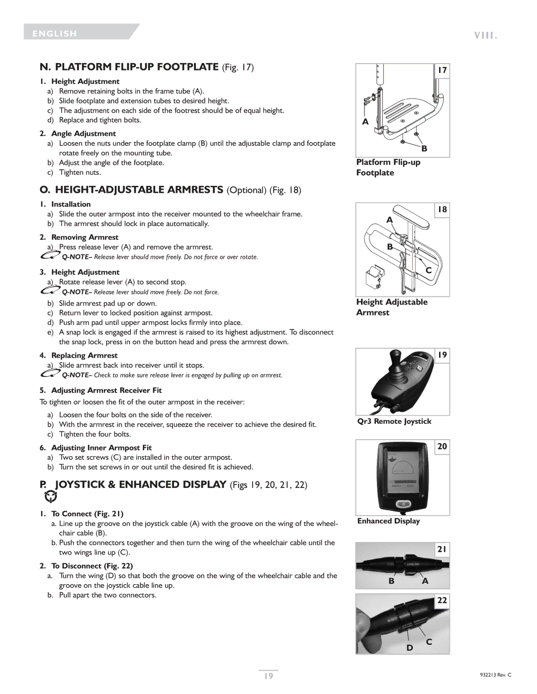 Sunrise Medical Z-Bop owner manual Platform FLIP-UP Footplate Fig, HEIGHT-ADJUSTABLE Armrests Optional Fig 