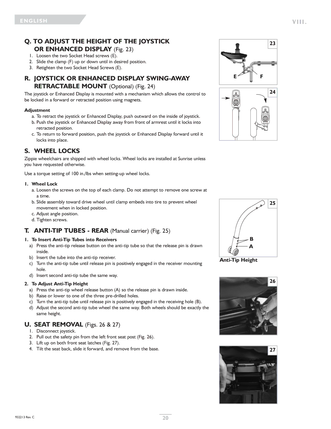 Sunrise Medical Z-Bop owner manual Joystick or Enhanced Display SWING-AWAY, Wheel Locks, Retractable Mount Optional Fig 