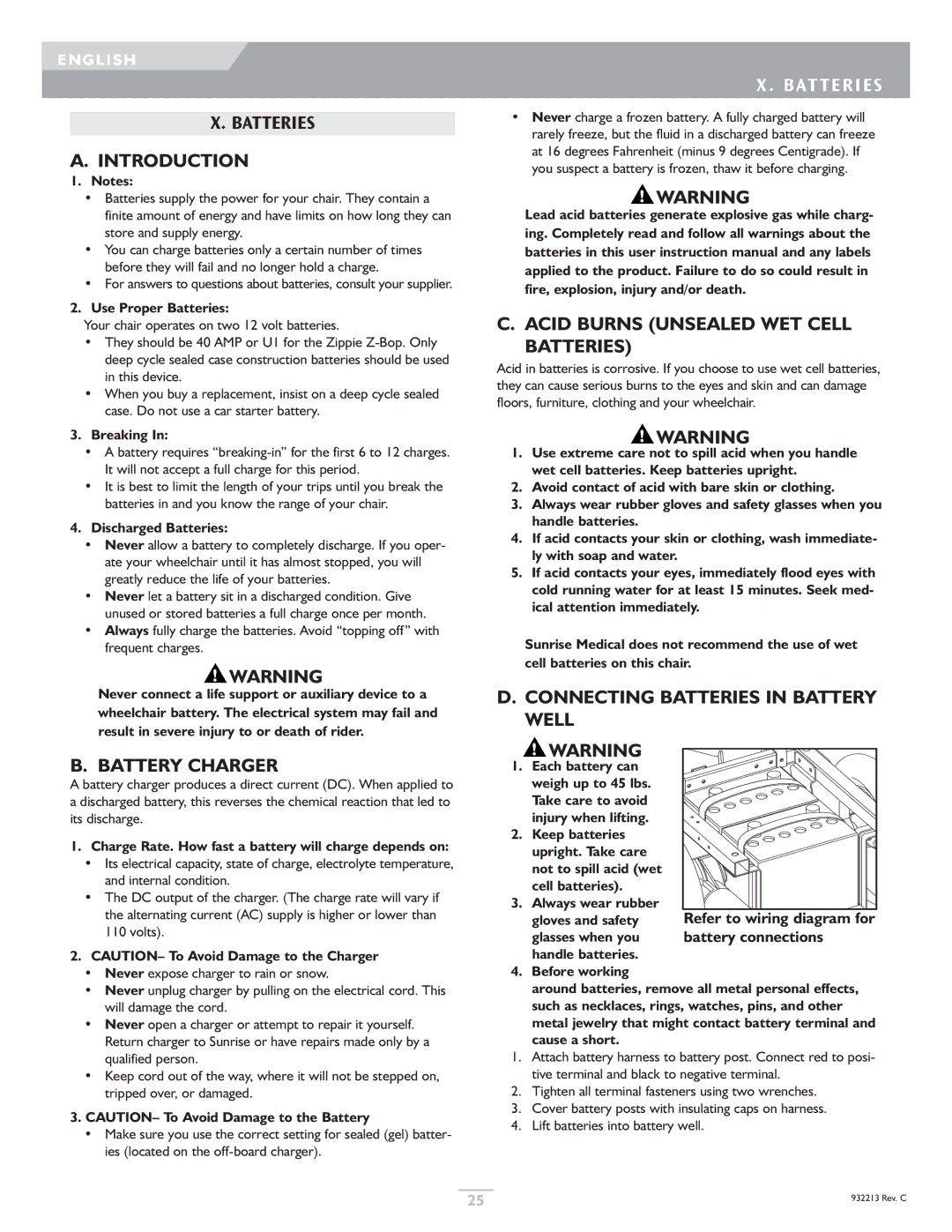 Sunrise Medical Z-Bop owner manual Introduction, Battery Charger, BAT Teries, Acid Burns Unsealed WET Cell Batteries 