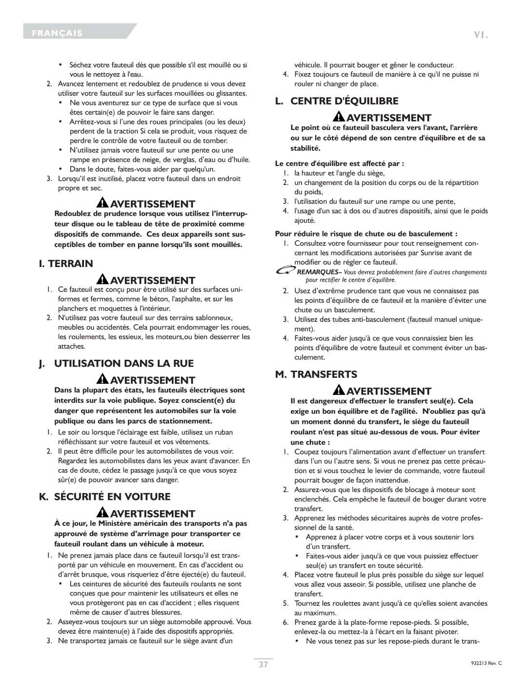 Sunrise Medical Z-Bop Terrain Avertissement, Utilisation Dans LA RUE Avertissement, Sécurité EN Voiture Avertissement 