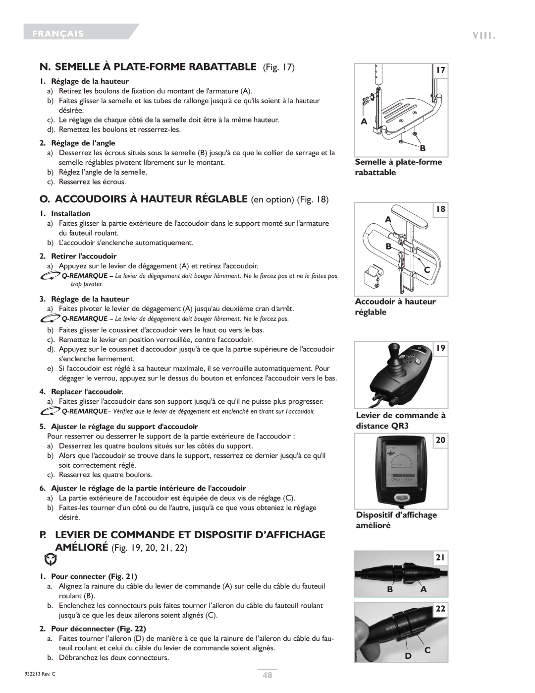 Sunrise Medical Z-Bop owner manual Semelle À PLATE-FORME Rabattable Fig, Accoudoirs À Hauteur Réglable en option Fig 