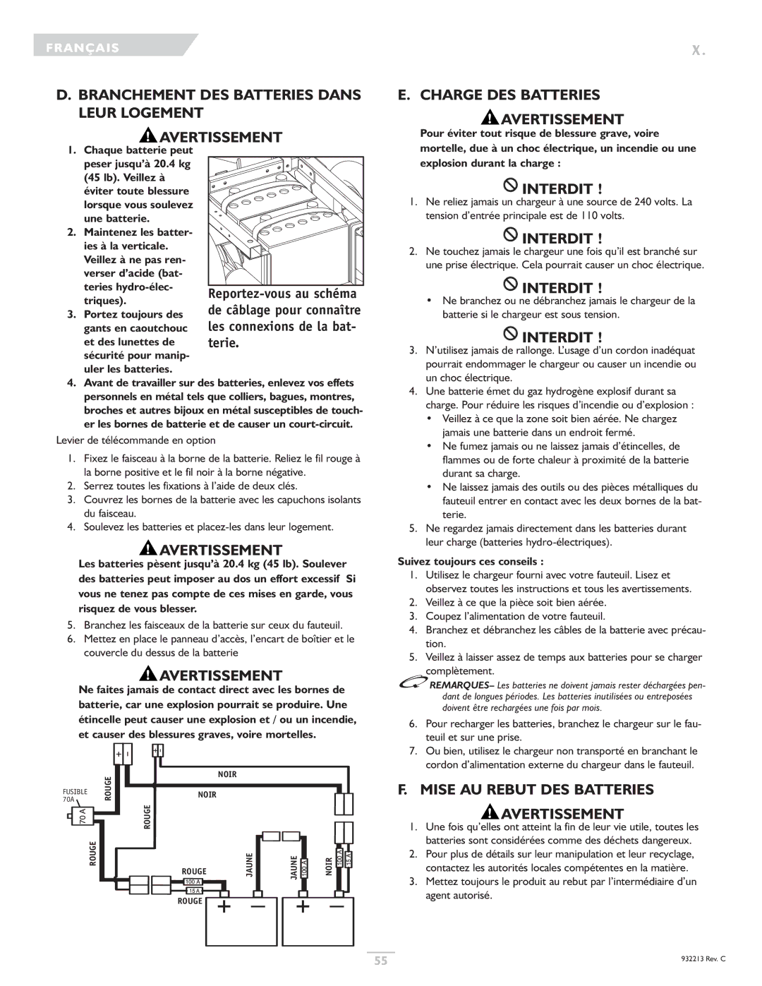 Sunrise Medical Z-Bop Branchement DES Batteries Dans Leur Logement Avertissement, Charge DES Batteries Avertissement 