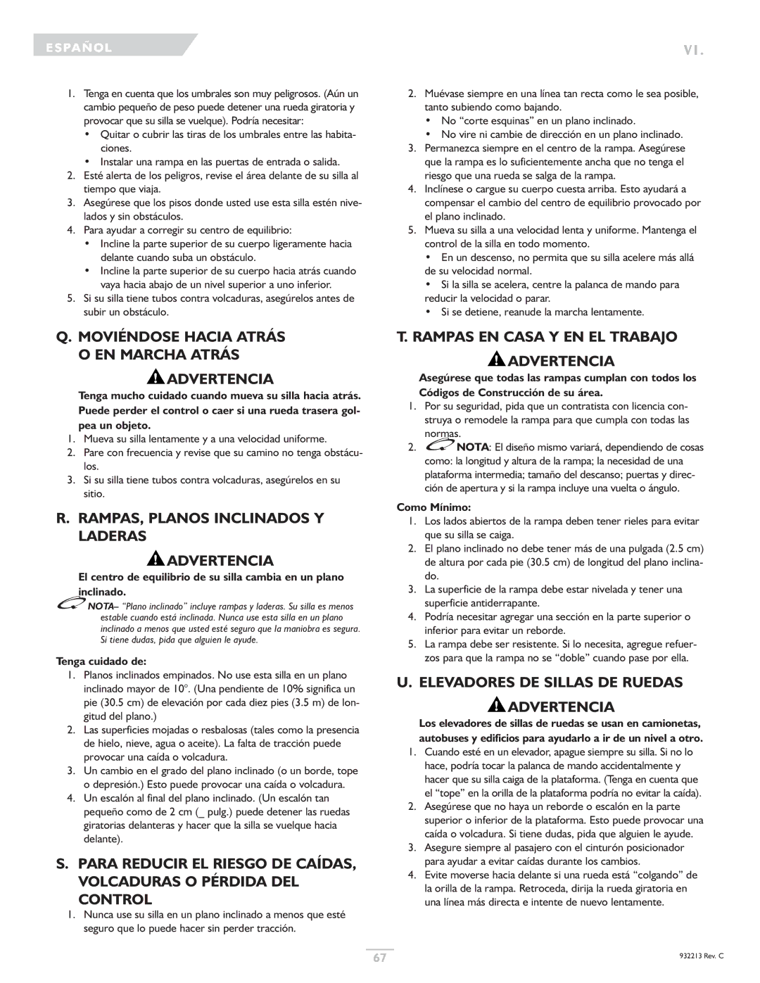 Sunrise Medical Z-Bop Moviéndose Hacia Atrás O EN Marcha Atrás Advertencia, Rampas EN Casa Y EN EL Trabajo Advertencia 