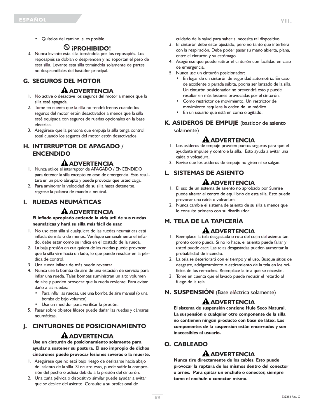 Sunrise Medical Z-Bop Seguros DEL Motor Advertencia, Interruptor DE Apagado / Encendido Advertencia, Cableado Advertencia 