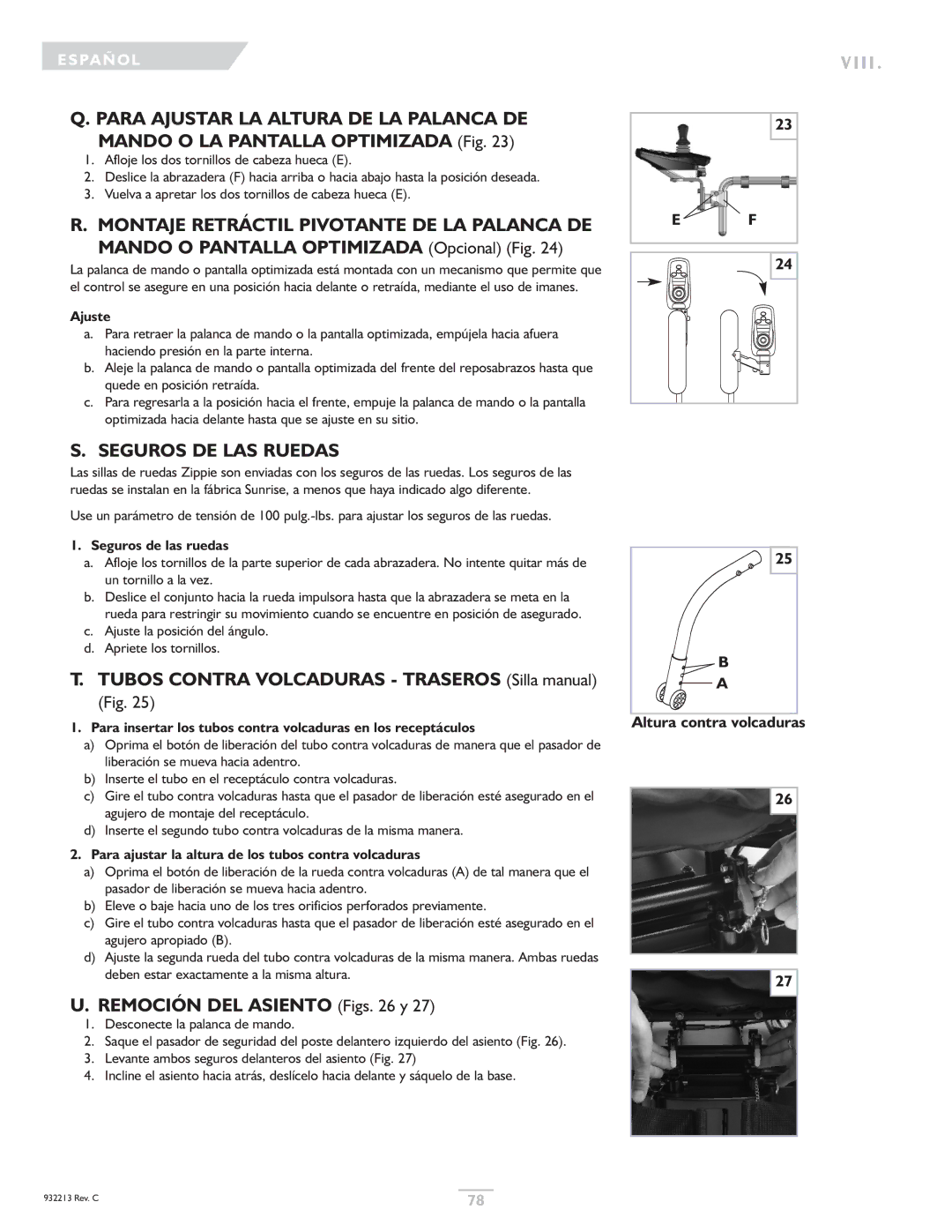 Sunrise Medical Z-Bop owner manual Montaje Retráctil Pivotante DE LA Palanca DE, Mando O Pantalla Optimizada Opcional Fig 