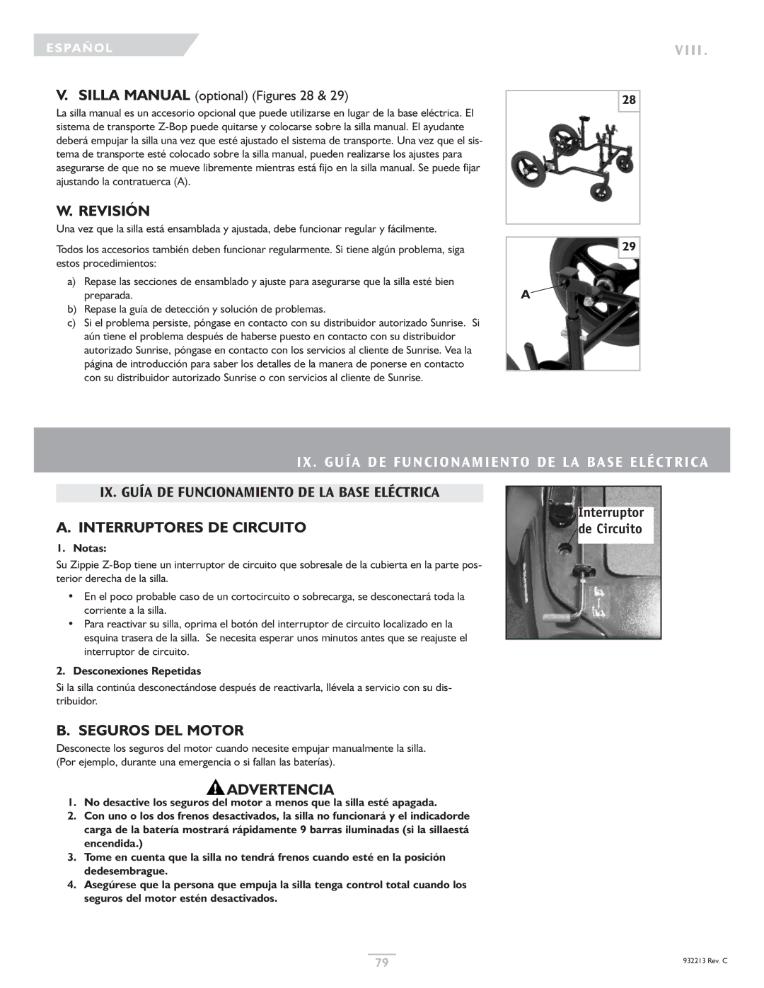 Sunrise Medical Z-Bop IX . Guía DE Funcionamiento DE LA Base Eléctrica, Interruptores DE Circuito, Seguros DEL Motor 