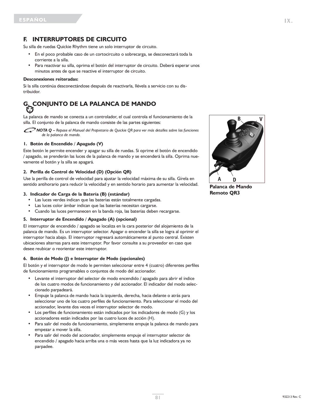 Sunrise Medical Z-Bop owner manual Conjunto DE LA Palanca DE Mando 