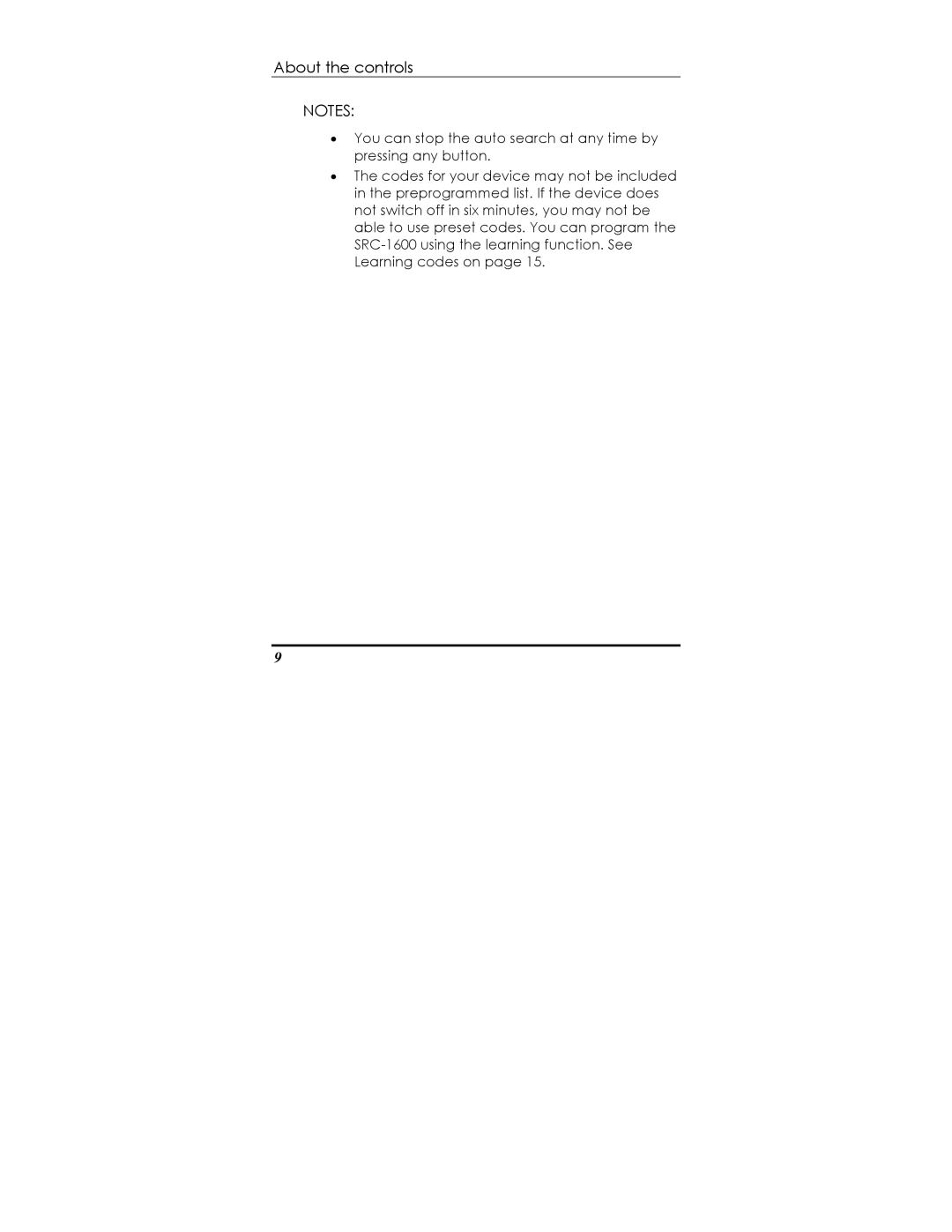 Sunwave Tech SRC-1600 manual About the controls 