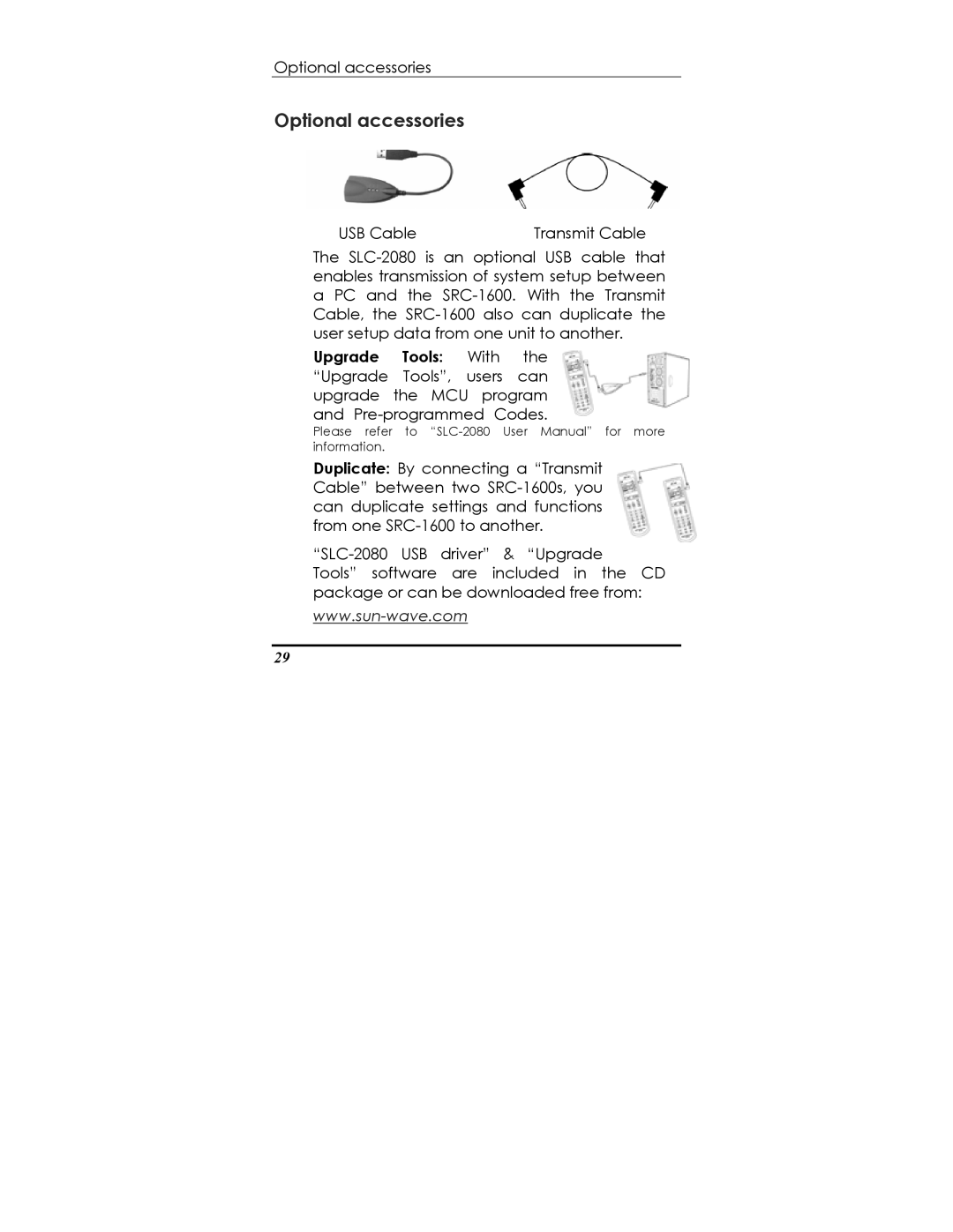 Sunwave Tech SRC-1600 manual Optional accessories 