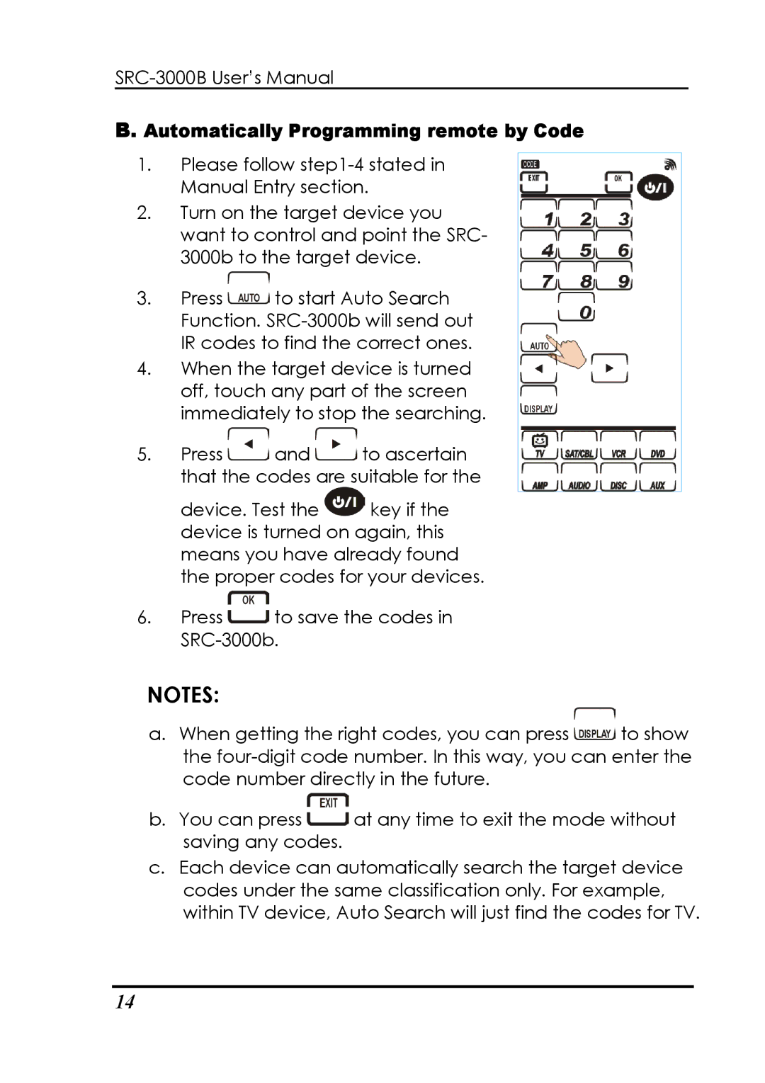 Sunwave Tech SRC-3000b manual Automatically Programming remote by Code 