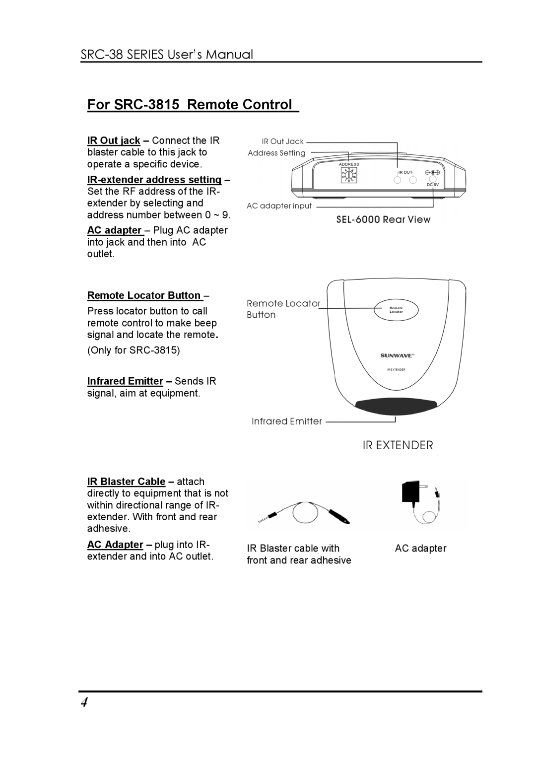 Sunwave Tech SRC-3810 manual For SRC-3815 Remote Control 