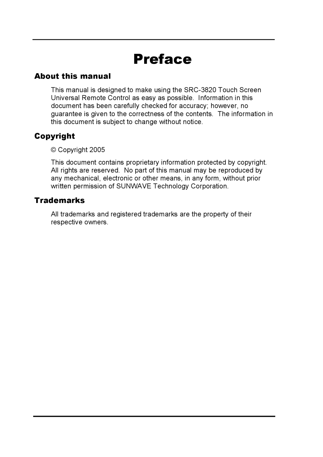 Sunwave Tech SRC-3820 manual Preface 