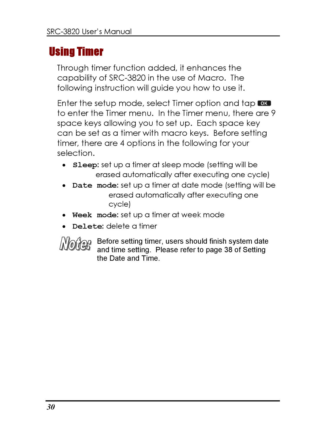 Sunwave Tech SRC-3820 manual Using Timer 