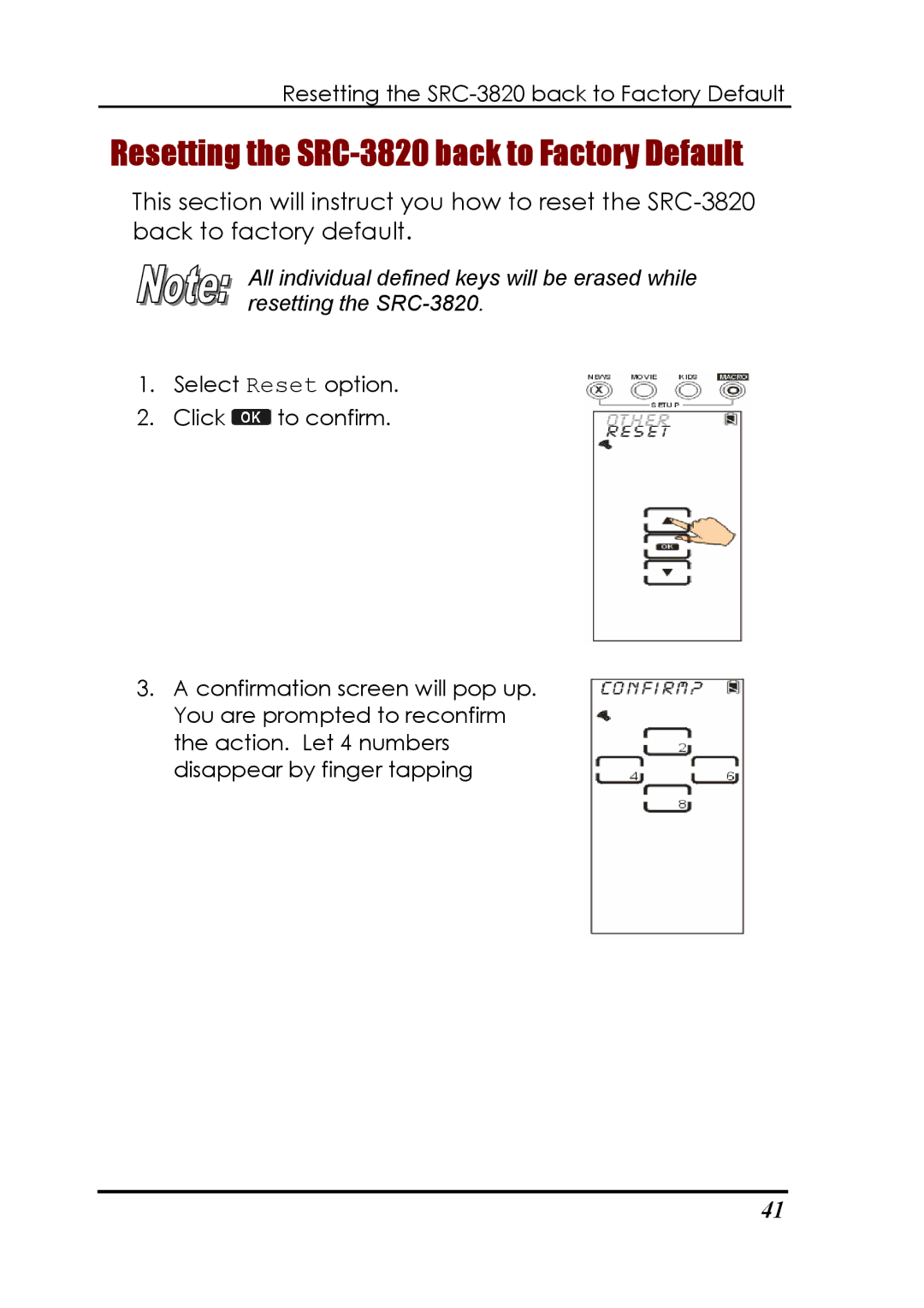 Sunwave Tech manual Resetting the SRC-3820 back to Factory Default 