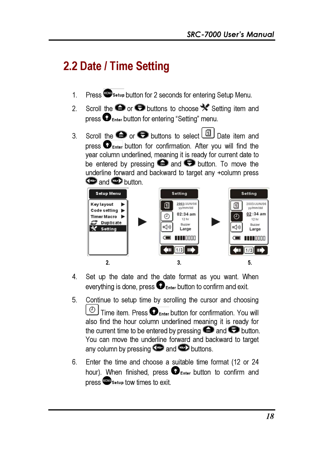 Sunwave Tech SRC-7000 manual Date / Time Setting 