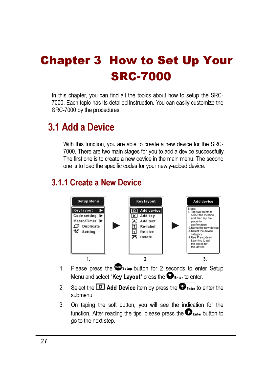 Sunwave Tech manual How to Set Up Your SRC-7000, Add a Device, Create a New Device 