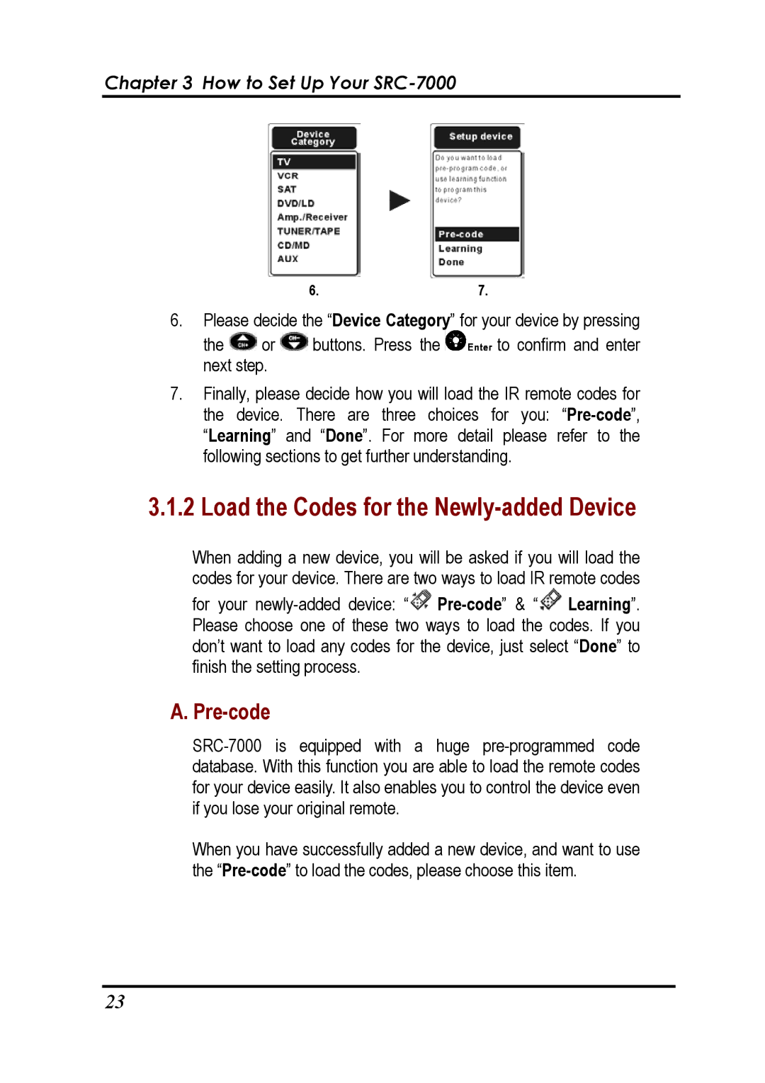 Sunwave Tech manual Load the Codes for the Newly-added Device, How to Set Up Your SRC-7000 