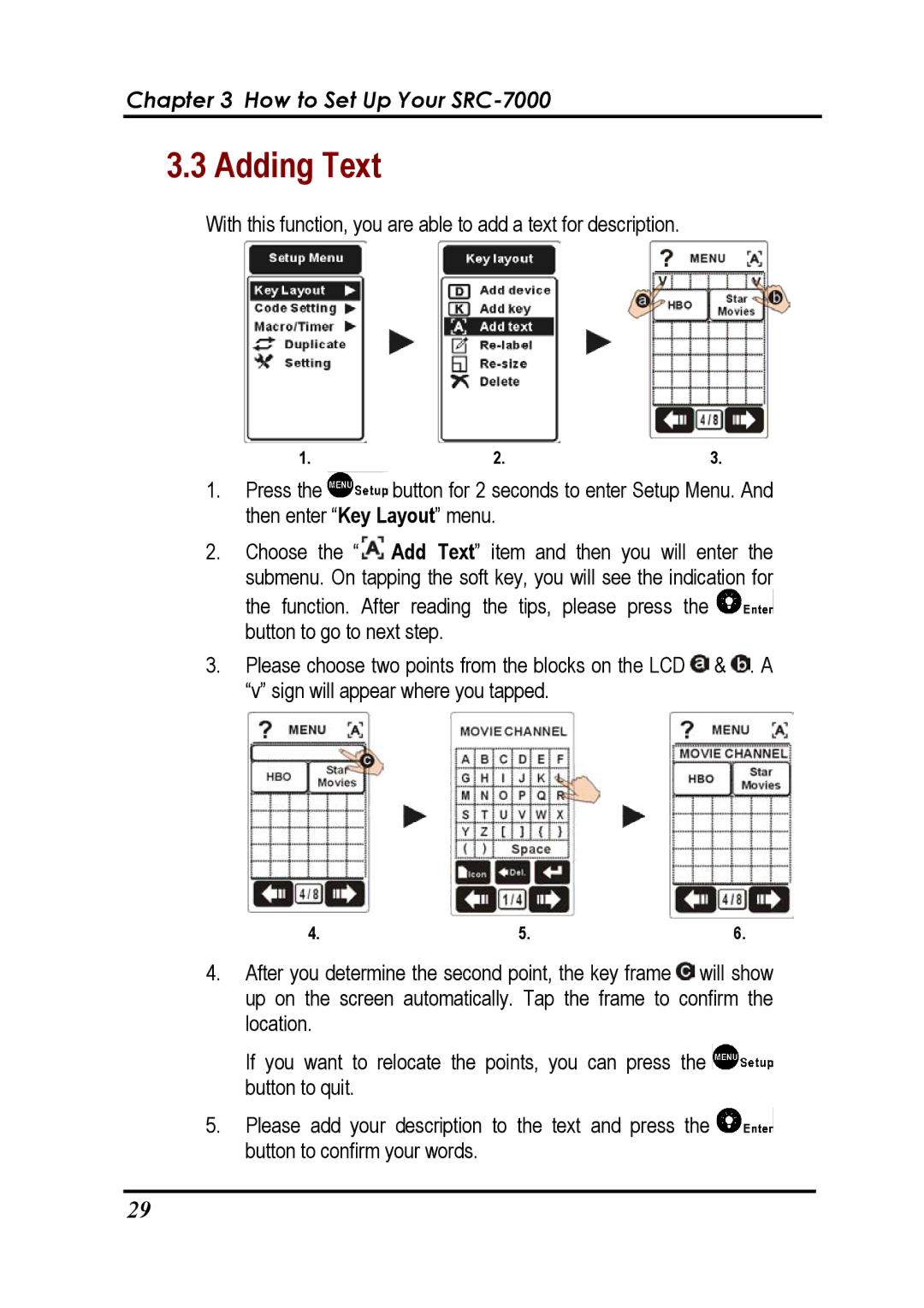 Sunwave Tech SRC-7000 manual Adding Text 