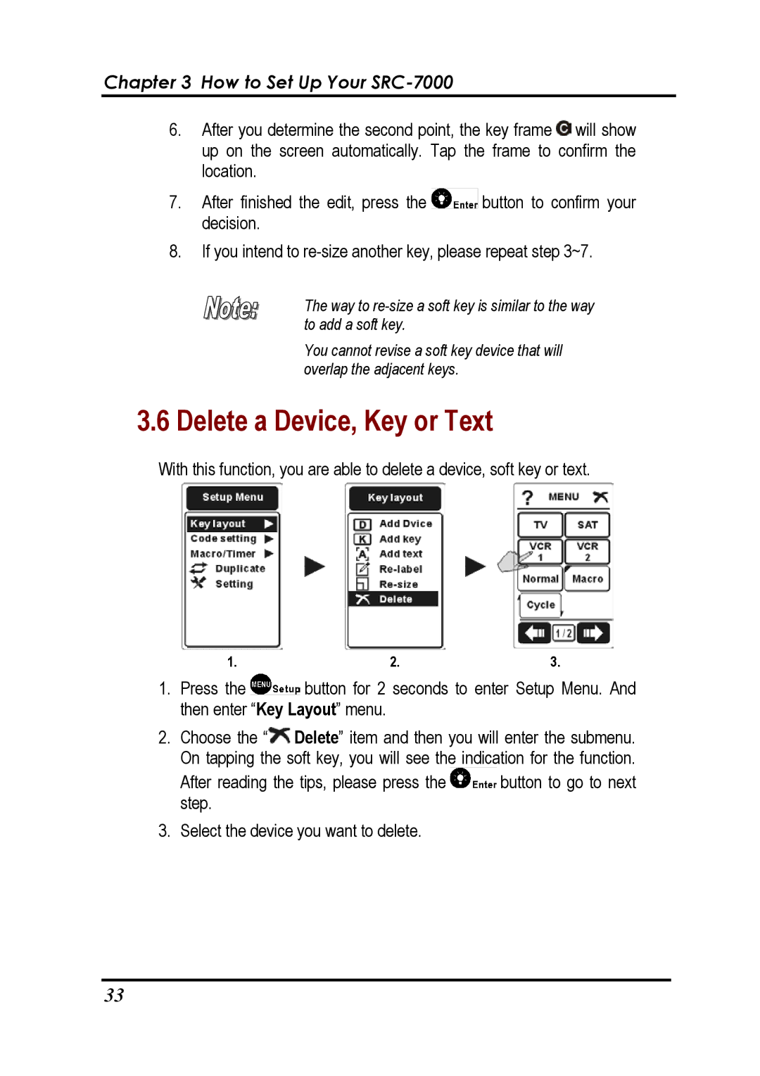 Sunwave Tech SRC-7000 manual Delete a Device, Key or Text 