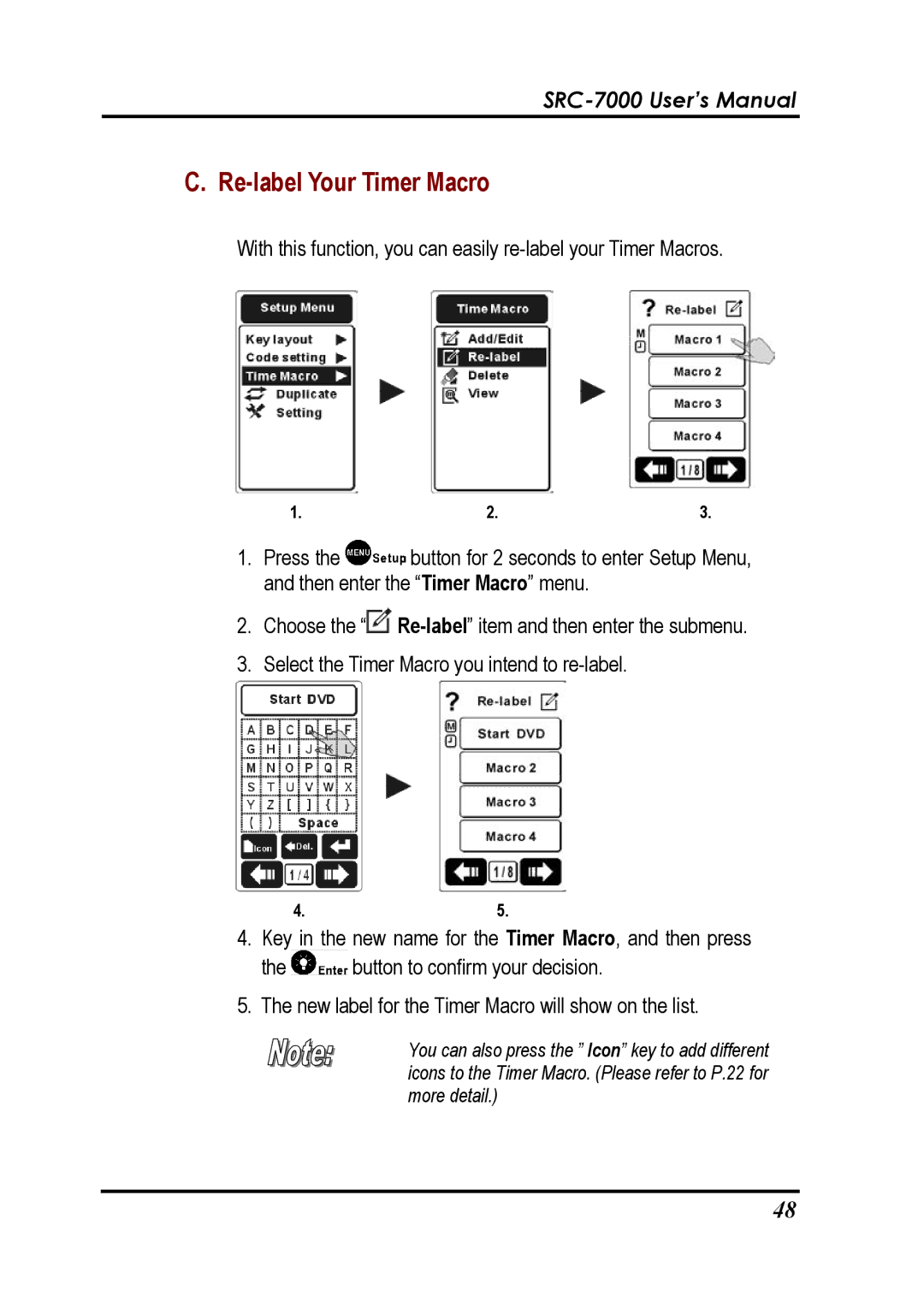 Sunwave Tech SRC-7000 manual Re-label Your Timer Macro 