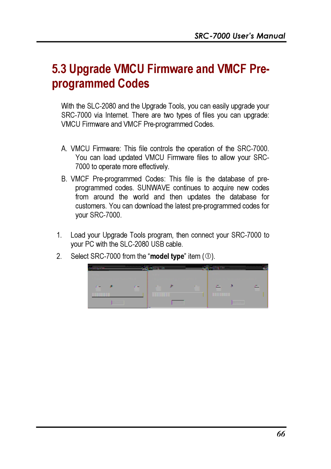 Sunwave Tech SRC-7000 manual Upgrade Vmcu Firmware and Vmcf Pre- programmed Codes 