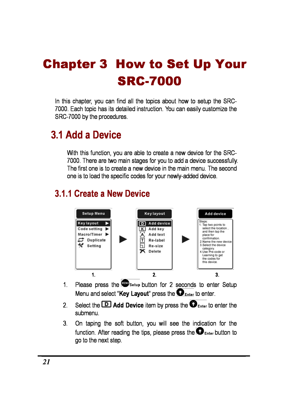 Sunwave Tech manual How to Set Up Your SRC-7000, Add a Device, Create a New Device 