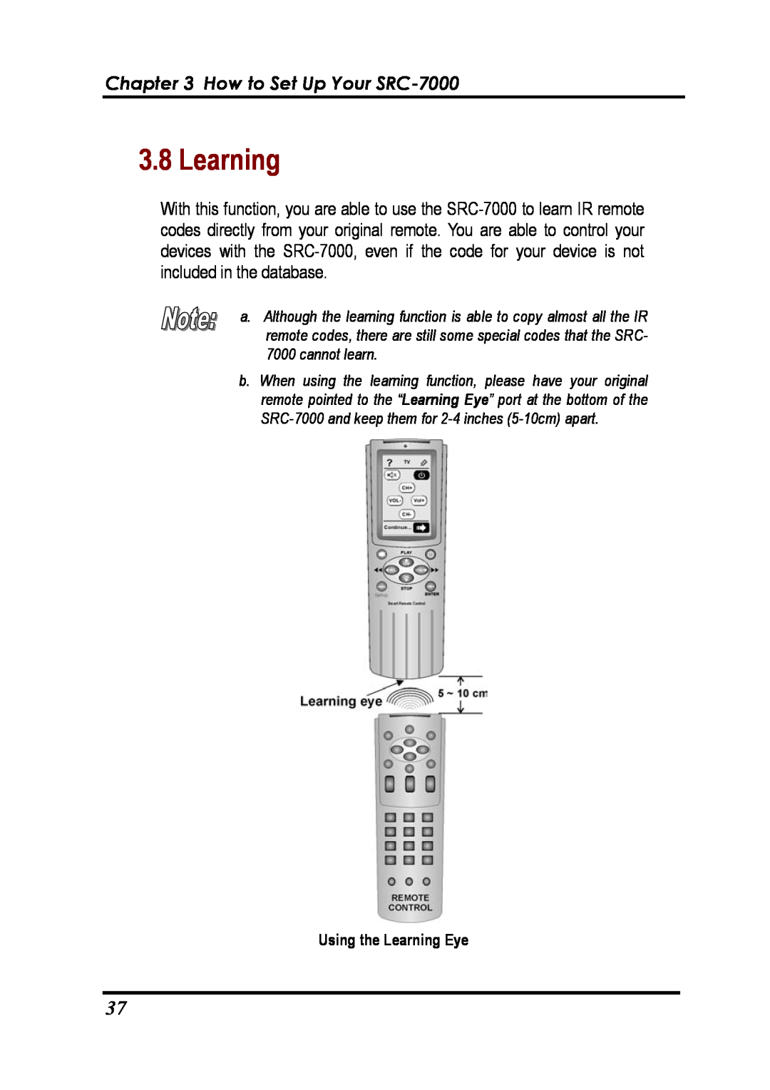 Sunwave Tech manual How to Set Up Your SRC-7000, Using the Learning Eye 