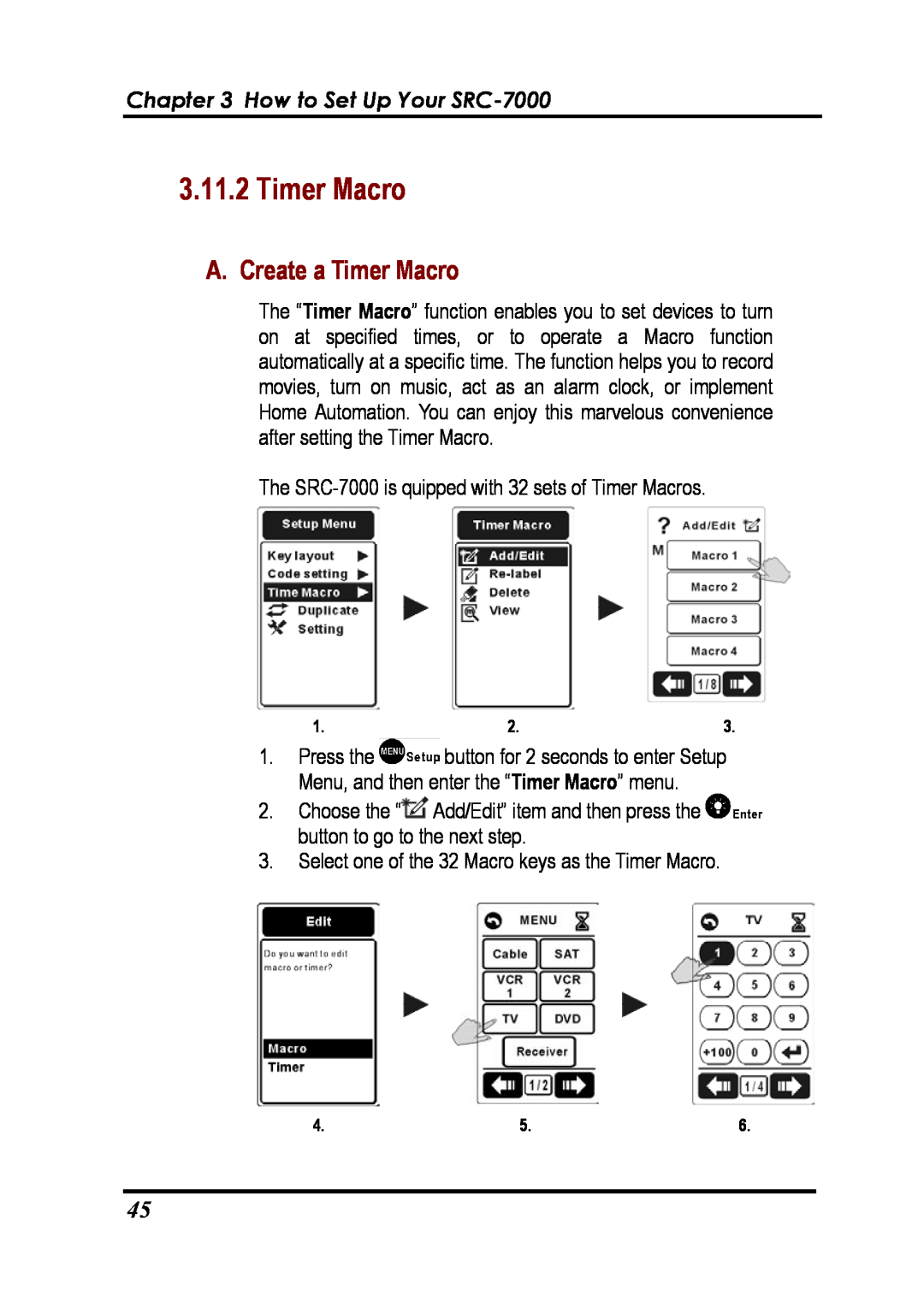 Sunwave Tech manual A. Create a Timer Macro, How to Set Up Your SRC-7000 