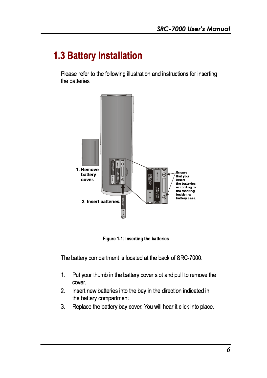 Sunwave Tech manual Battery Installation, SRC-7000 User’s Manual 