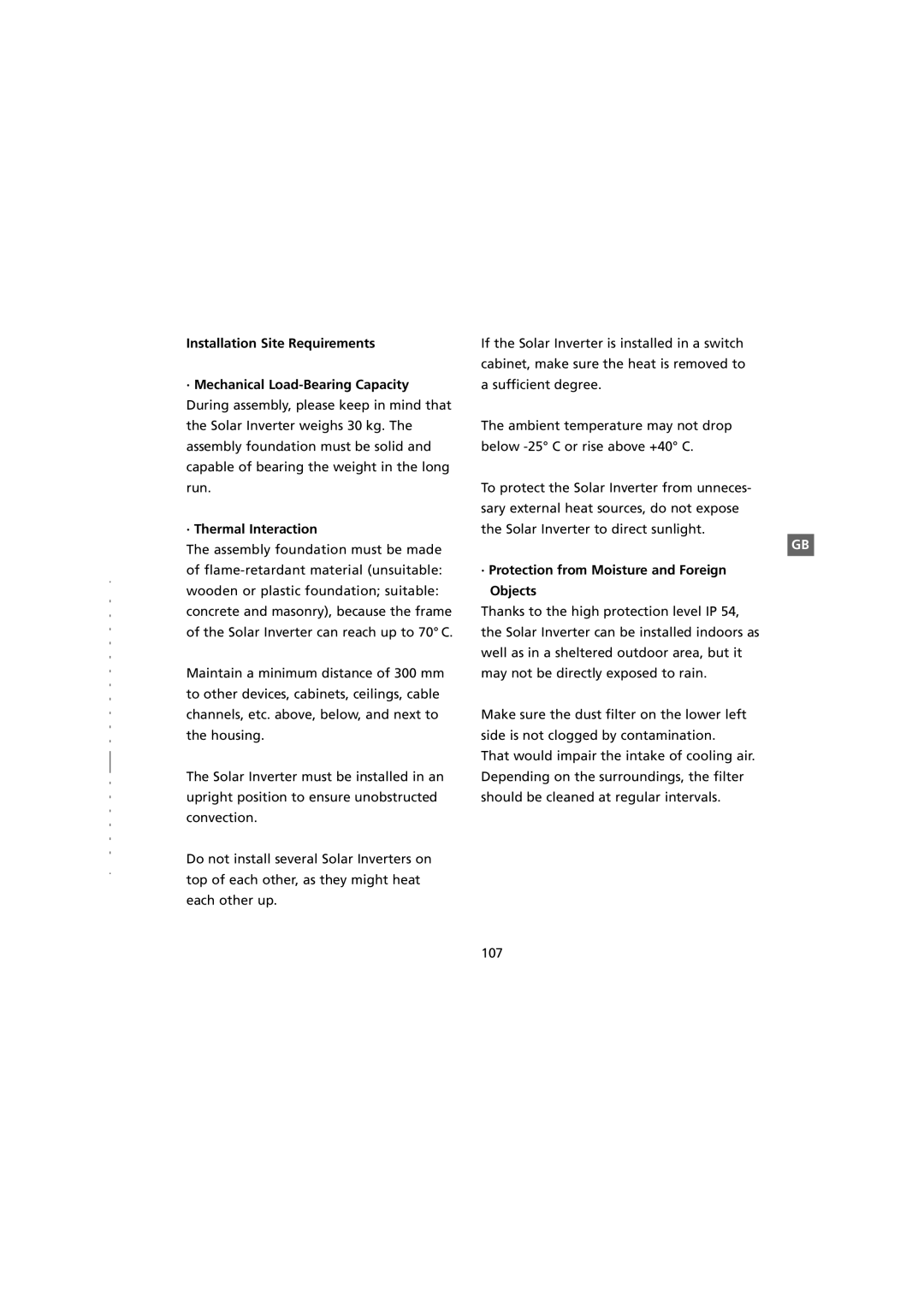 Sunway NT 10000 user manual · Thermal Interaction, · Protection from Moisture and Foreign Objects 