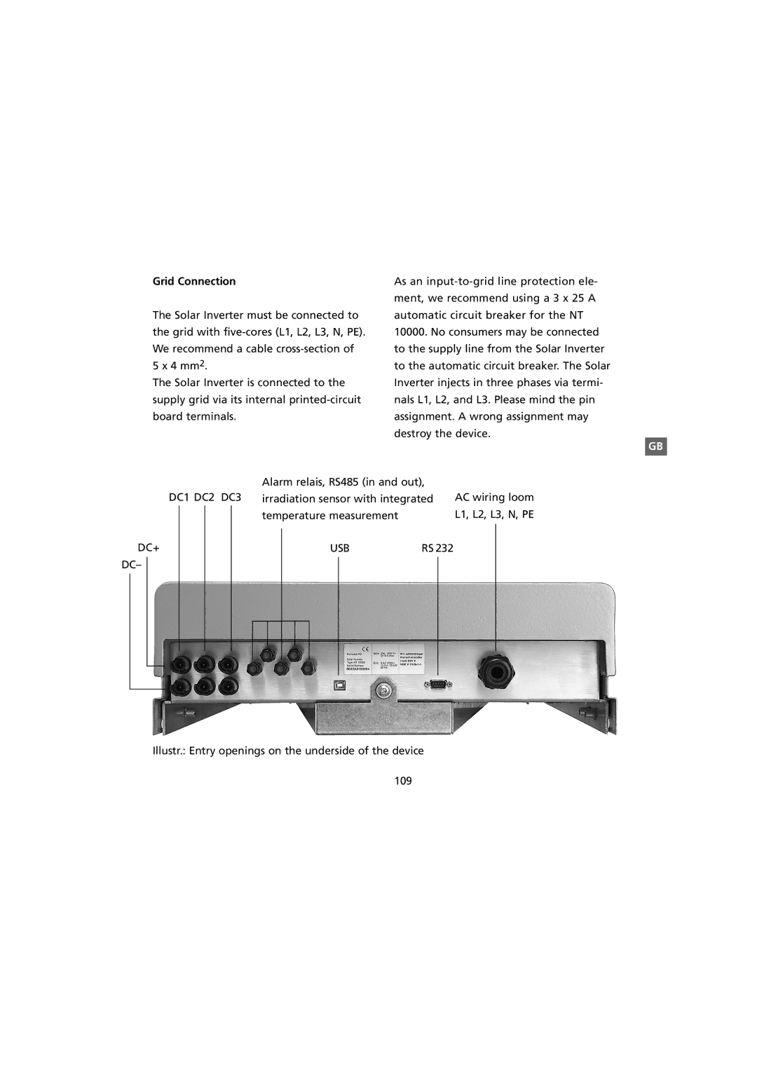 Sunway NT 10000 user manual Grid Connection, Dc+ Usb 