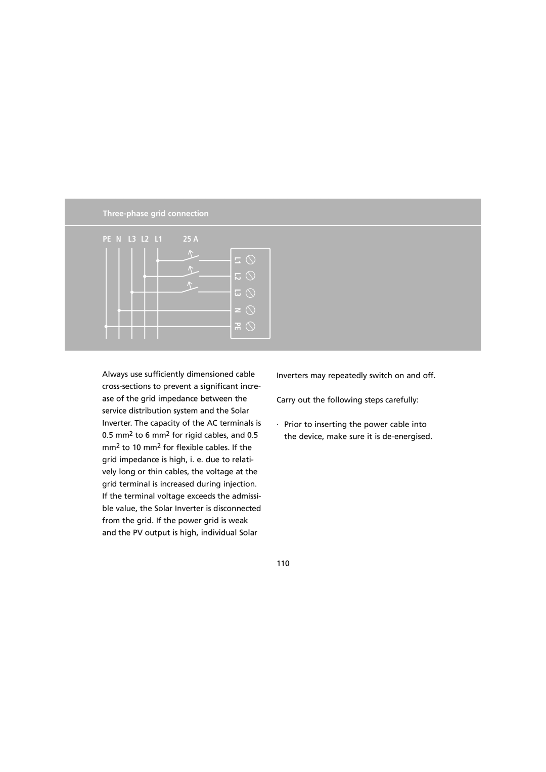 Sunway NT 10000 user manual 25 a, Three-phase grid connection 