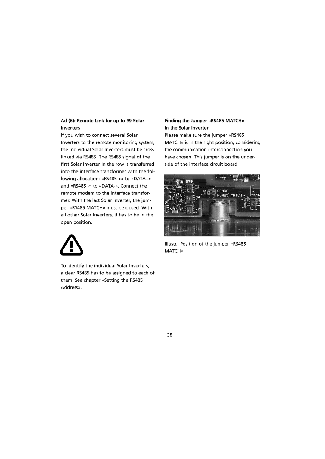 Sunway NT 10000 user manual Ad 6 Remote Link for up to 99 Solar Inverters, Finding the Jumper «RS485 MATCH» Solar Inverter 