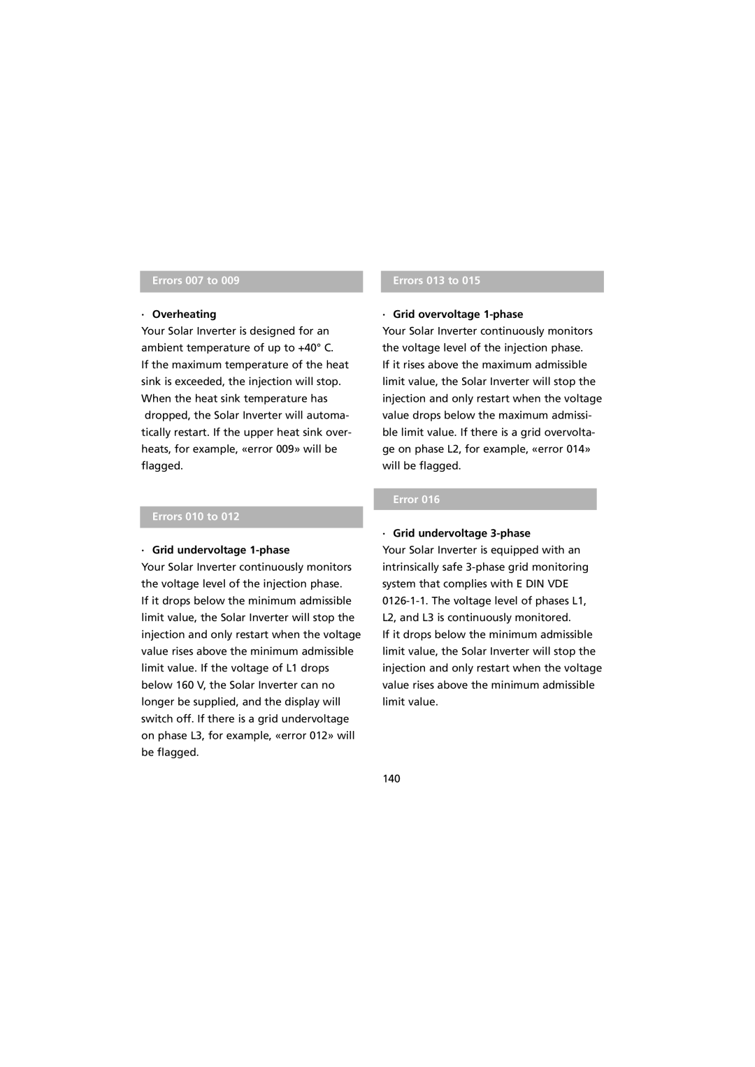 Sunway NT 10000 user manual Errors 007 to, Errors 013 to, Errors 010 to 