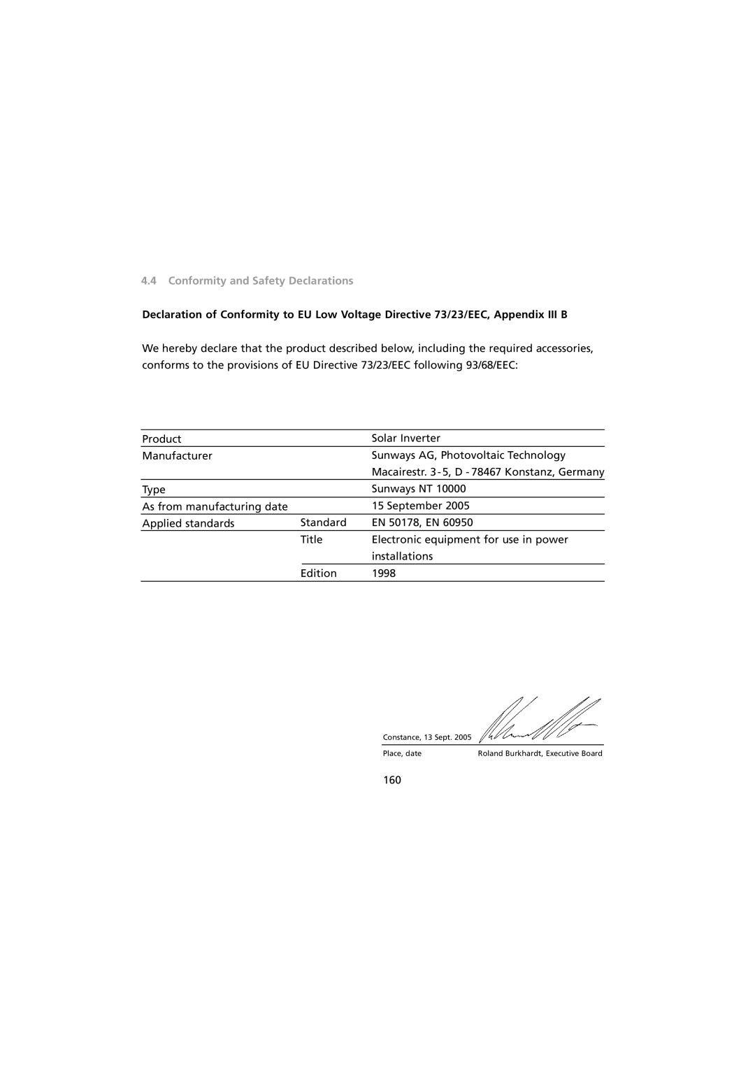 Sunway NT 10000 user manual Conformity and Safety Declarations 