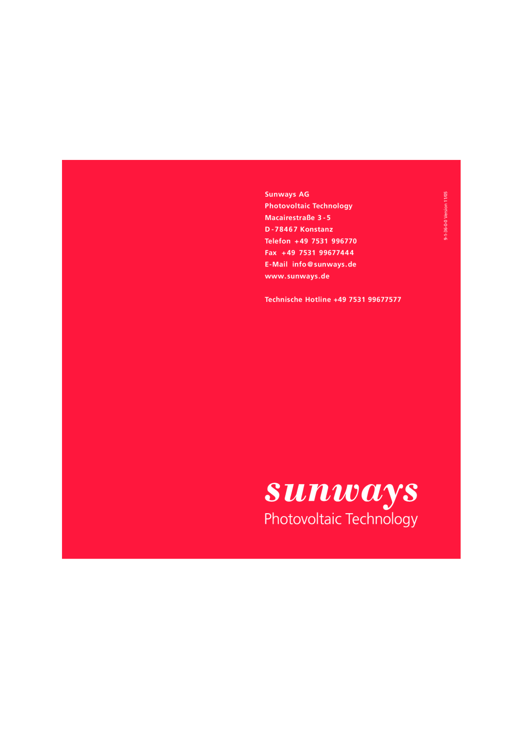 Sunway NT 10000 user manual Version 11/05 