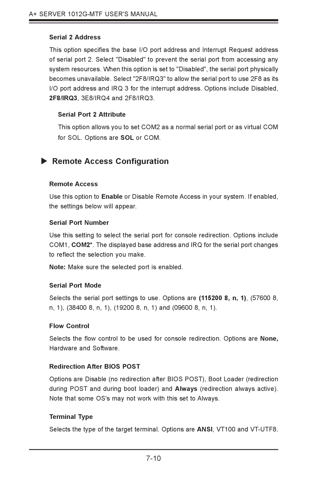 SUPER MICRO Computer 1012G-MTF user manual  Remote Access Configuration 