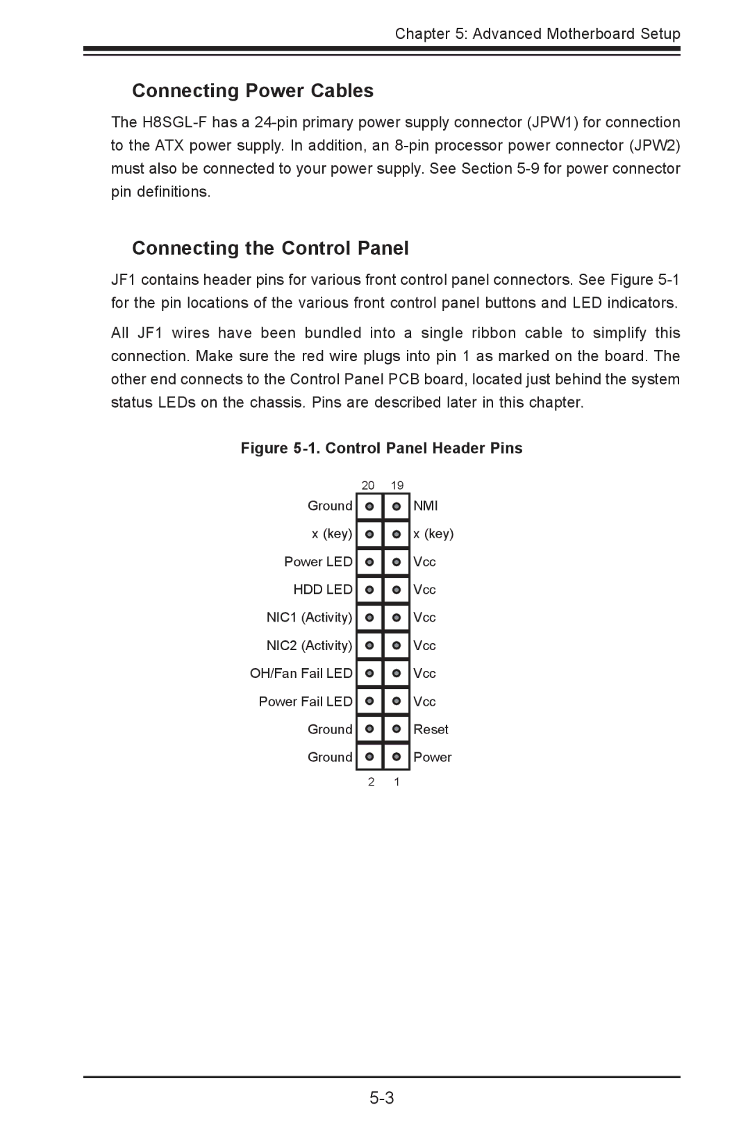 SUPER MICRO Computer 1012G-MTF user manual Connecting Power Cables, Connecting the Control Panel 