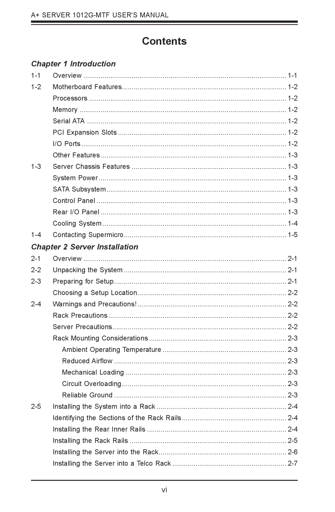 SUPER MICRO Computer 1012G-MTF user manual Contents 