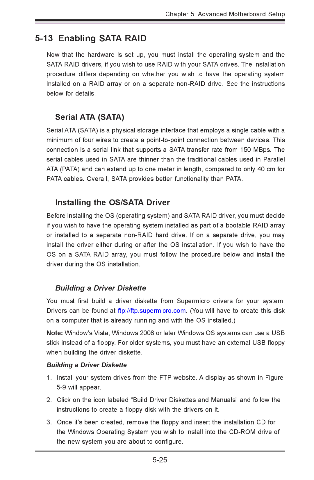 SUPER MICRO Computer 1012G-MTF user manual Enabling Sata RAID, Serial ATA Sata, Installing the OS/SATA Driver 