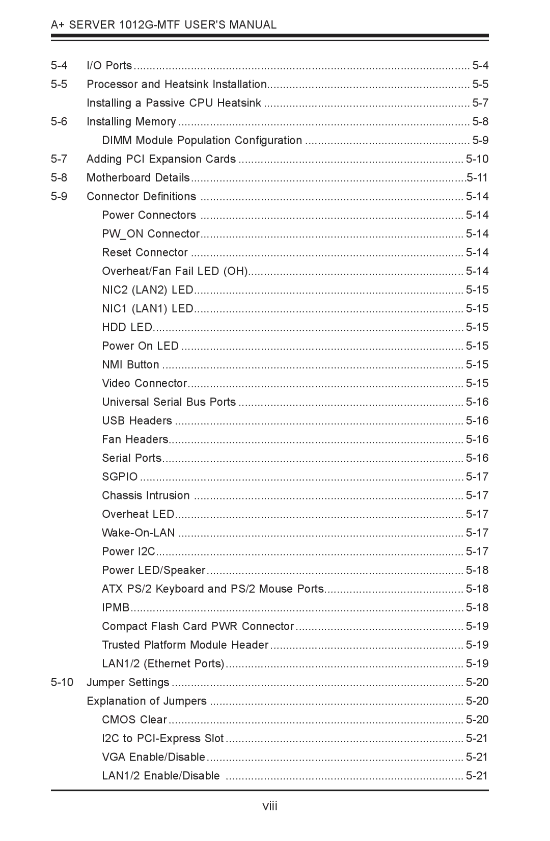 SUPER MICRO Computer 1012G-MTF user manual Viii 