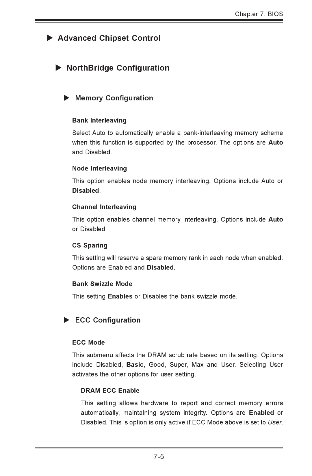 SUPER MICRO Computer 1012G-MTF user manual  Advanced Chipset Control  NorthBridge Configuration,  Memory Configuration 